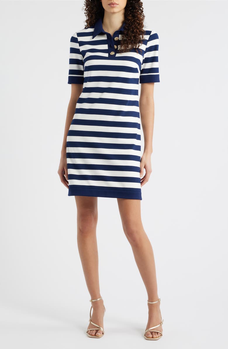 Eliza J Stripe Knit Shift Dress, Main, color, Navy Ivory