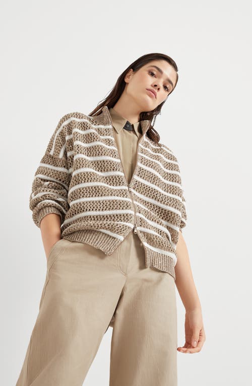 Brunello Cucinelli Dazzling Net Cardigan In Biscuit