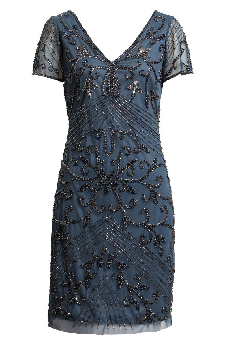 Pisarro Nights Beaded Double V-Neck Dress, Alternate, color, Grey