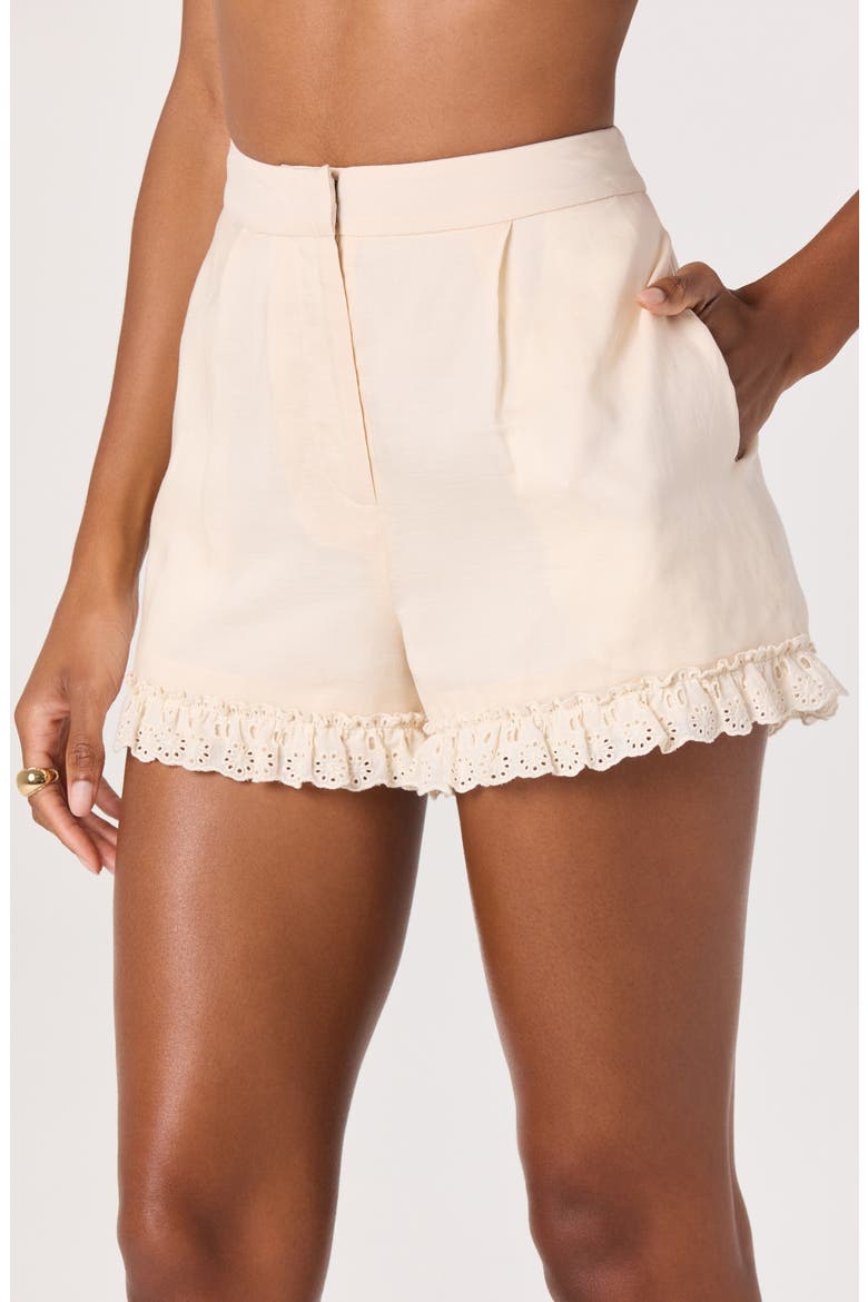 Nienna Eyelet Hem Linen Blend Shorts, Alternate, color, CREAM