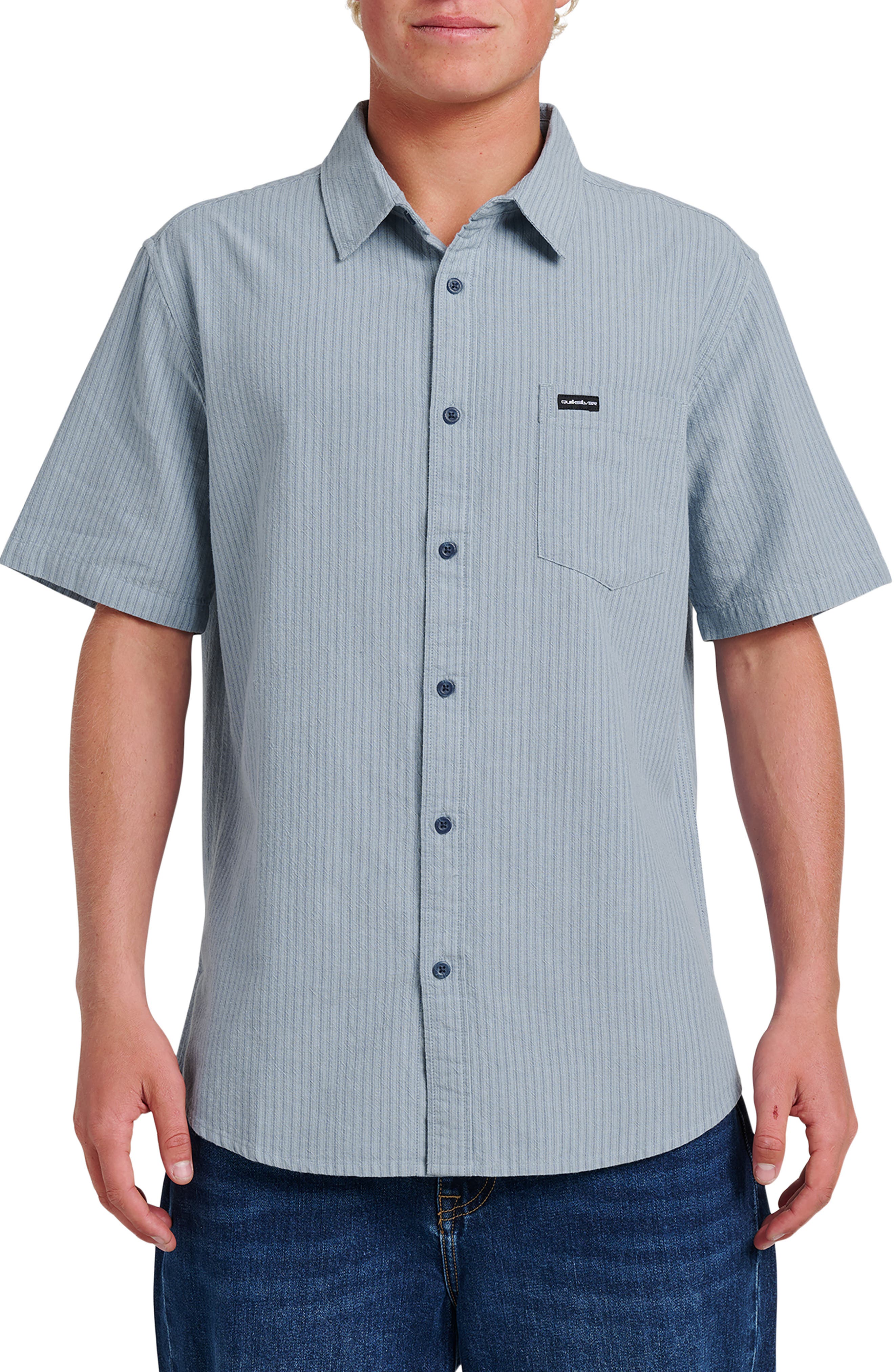 Quiksilver Oxford Stripe Classic Short Sleeve Button-Up Shirt