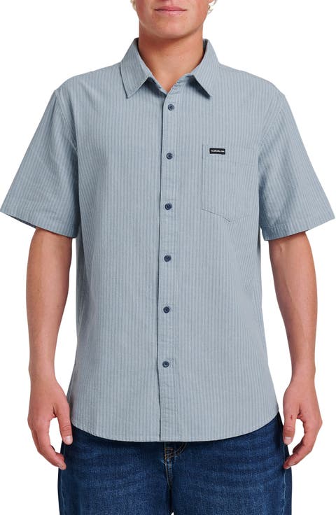 Oxford Stripe Classic Short Sleeve Button-Up Shirt