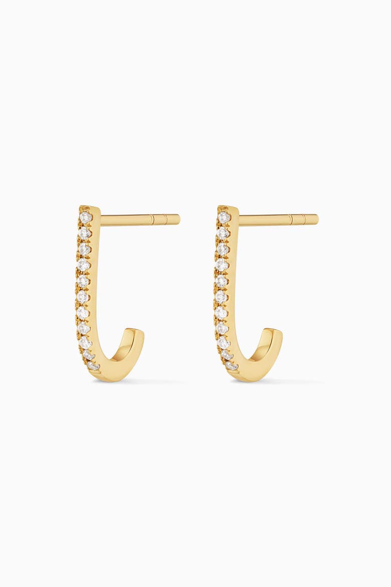 14K Yellow Solid Gold Regal Diamond J Hoops, Alternate, color, Yellow Gold, Natural Diamonds