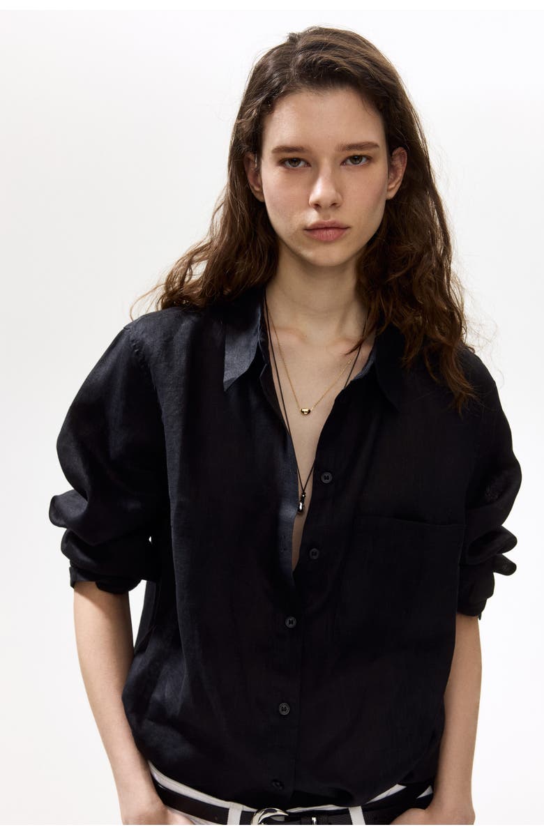 H&M Linen Shirt, Alternate, color, Black