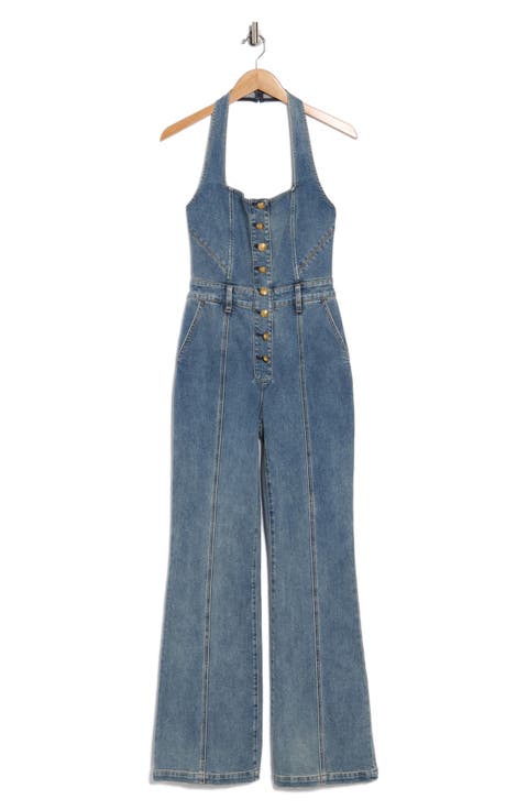 Pennie Halter Neck Bustier Denim Jumpsuit