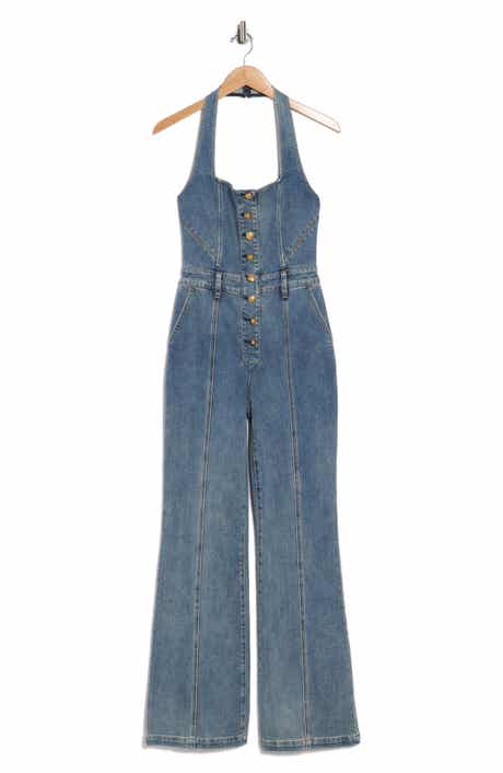 Alice + Olivia Pennie Halter Neck Bustier Denim Jumpsuit