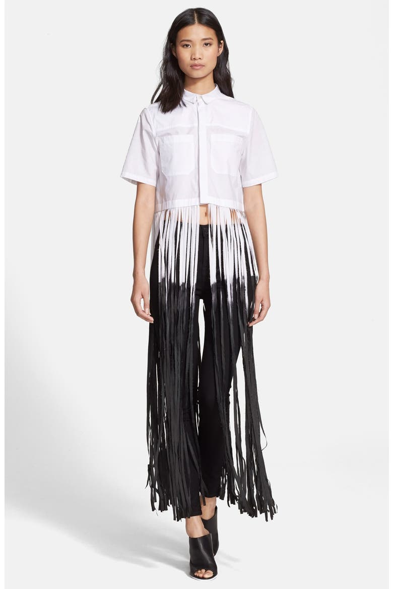 Dip Dyed Long Fringe Cotton Poplin Shirt, Main, color, WHITE/ BLACK