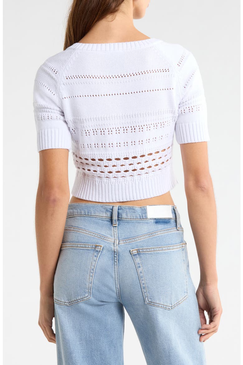 Mixed Stitch Short Sleeve Cotton Cardigan, Alternate, color, WHITE