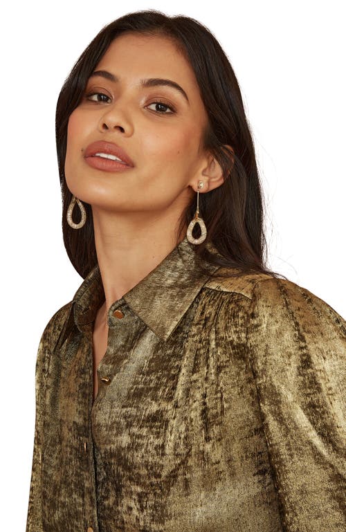 Yumi Metallic Relaxed Balloon Sleeve Shirt In Gold