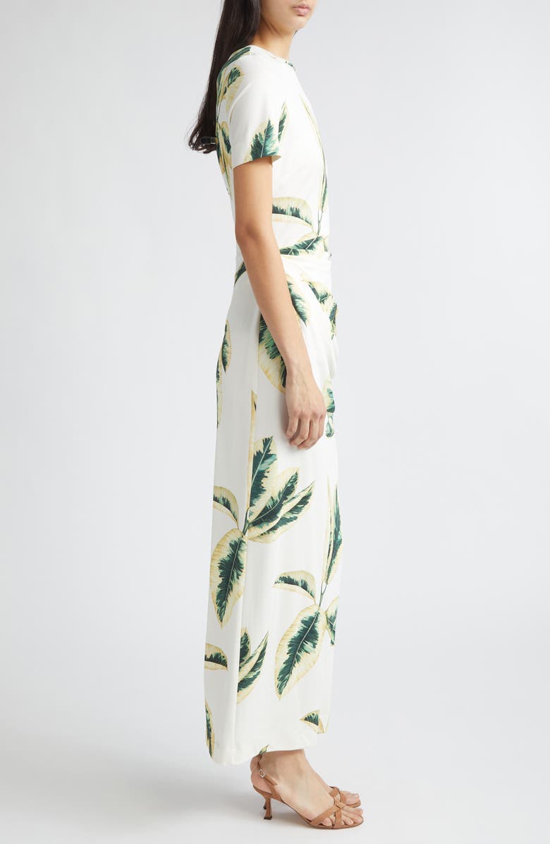 Oscar de la Renta Ficus Leaves Print Jersey Dress, Alternate, color, Green/ Ivory