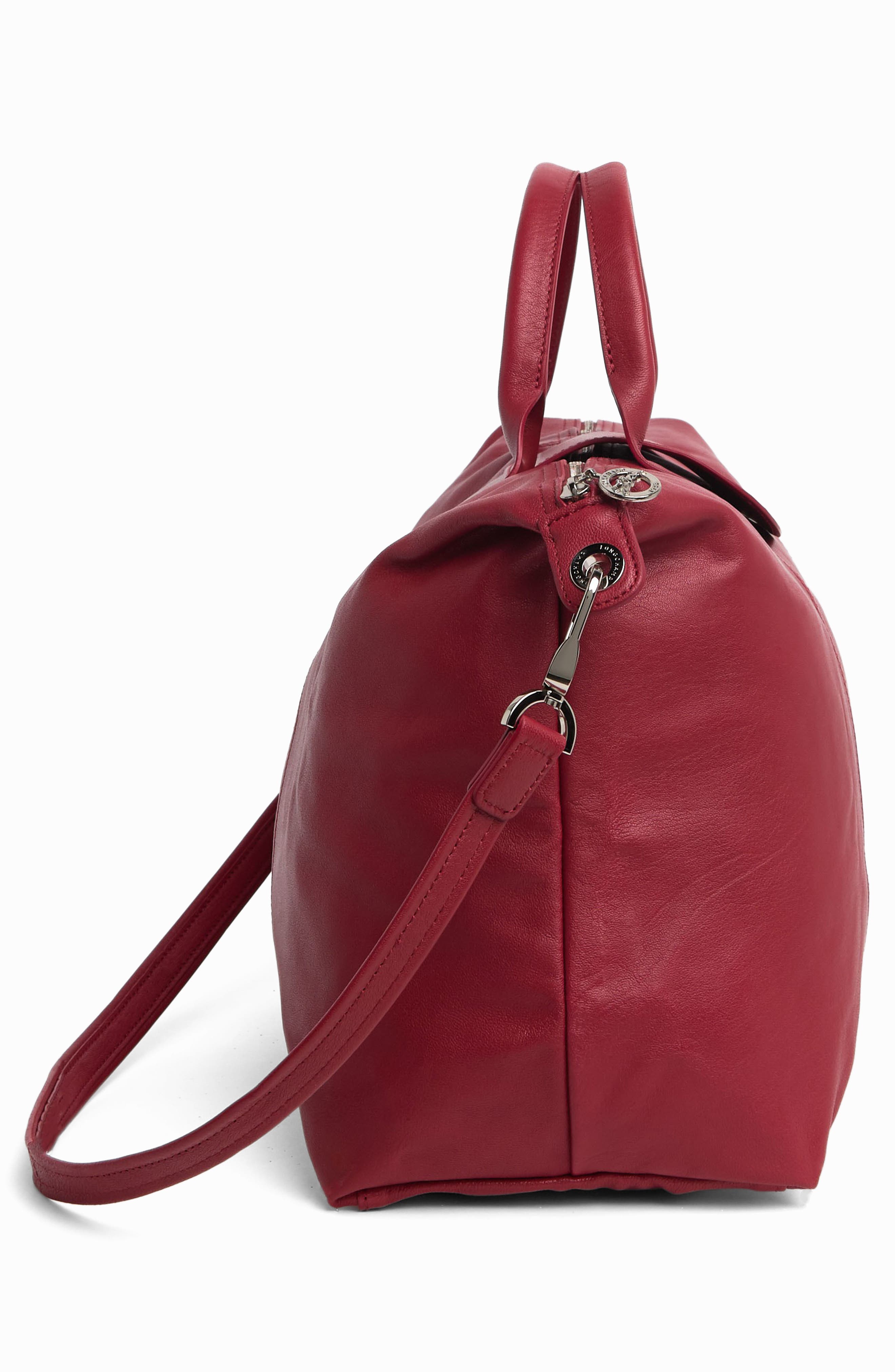 'Le Pliage Cuir' Leather Handbag, Alternate, color, RED