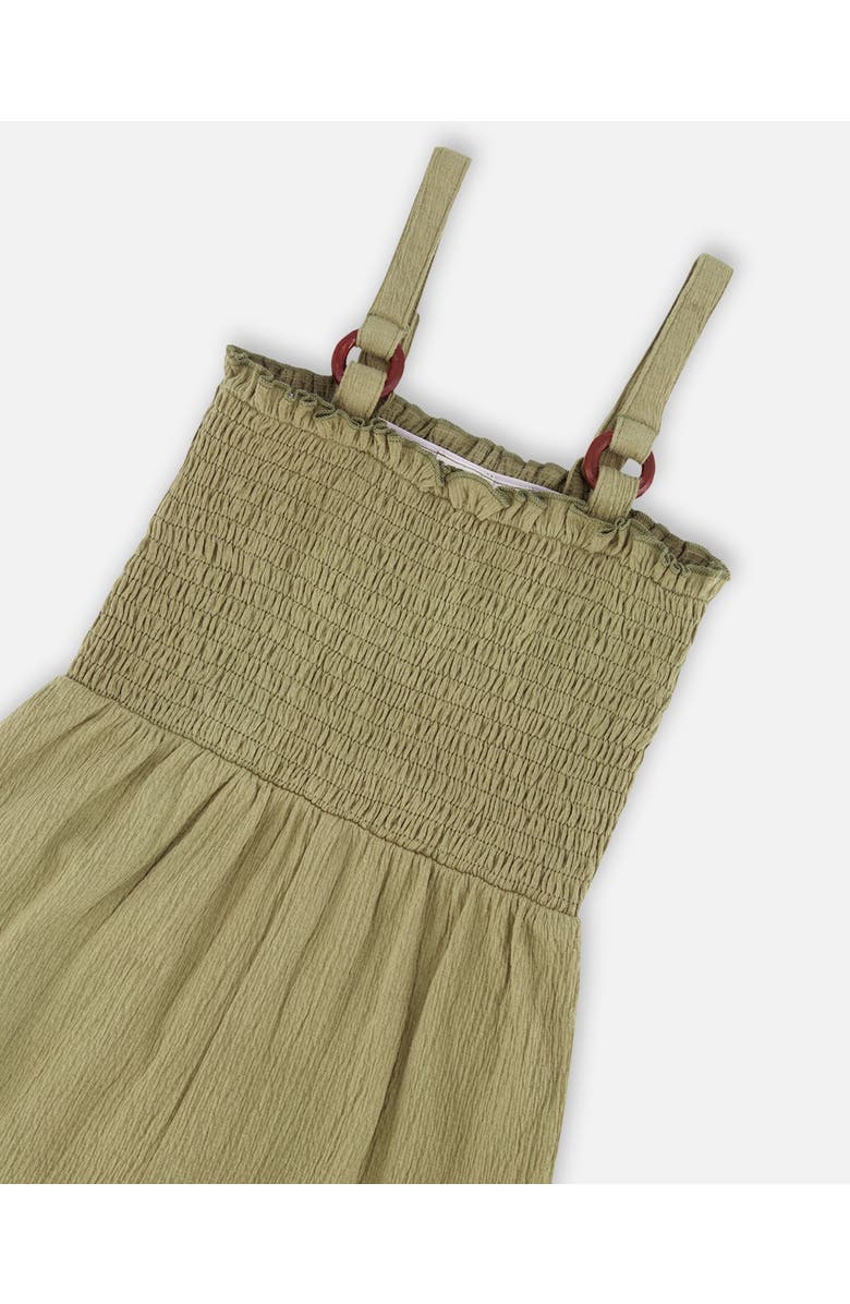 Deux par Deux Little Girl's Smocked Crinkle Jersey Jumpsuit Olive Green, Alternate, color, Olive Green