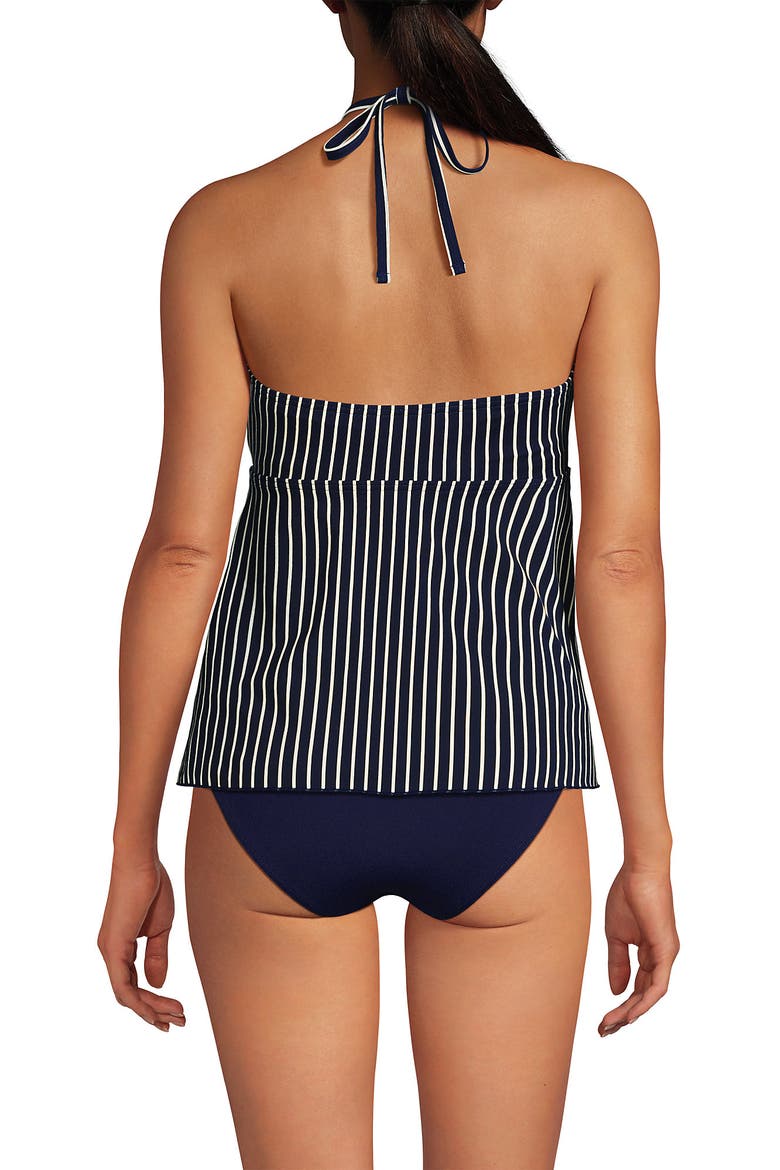 Flutter High Neck Halter Tankini Top, Alternate, color, Navy/Egret White Stripe