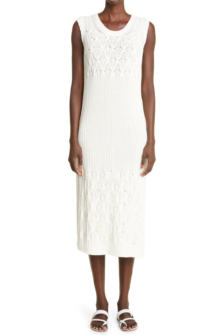 Mixed Stitch Sleeveless Midi Sweater Dress, Main, color, WHITE NOUGAT