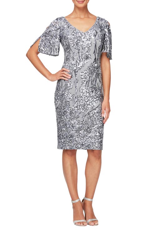 Slit Sleeve Sequin Cocktail Sheath Dress