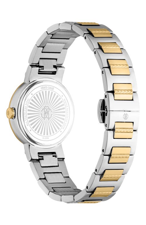 Roberto Cavalli Textured Crystal Two-tone Quartz Bracelet Watch, 30mm In Two Tone Silver & Gold