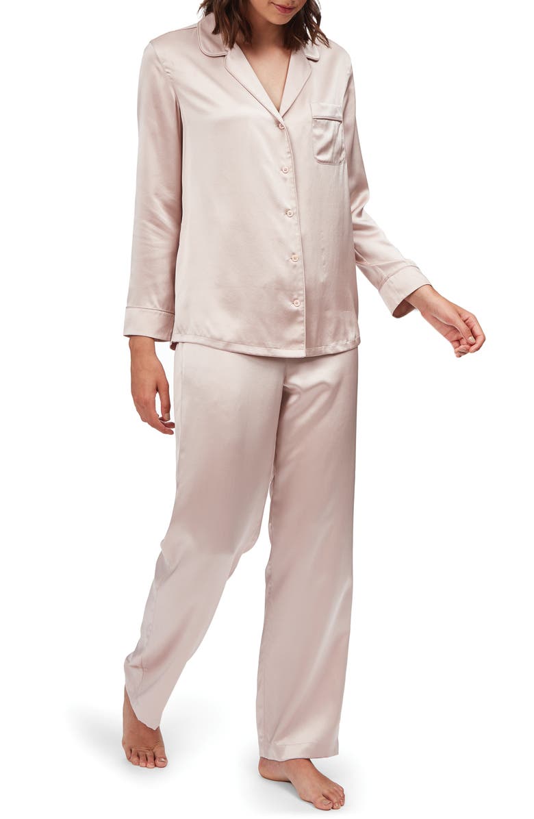 The White Company Piped Silk Pajamas, Main, color, 