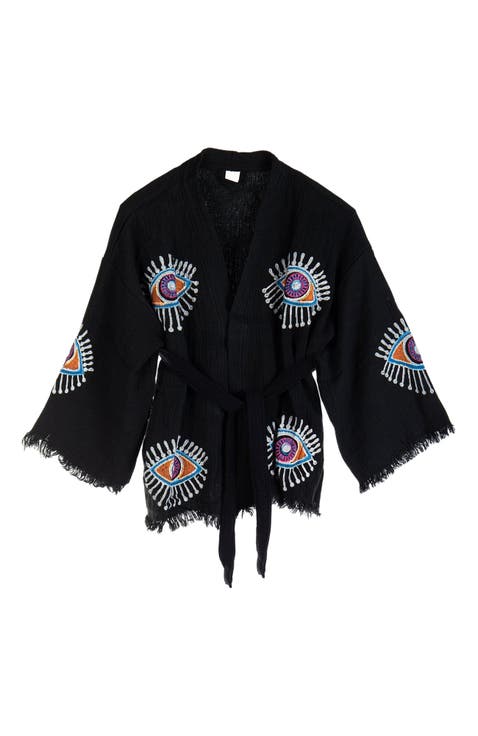 Sereia Evil Eye Handmade Cotton Short Robe Cover-Up