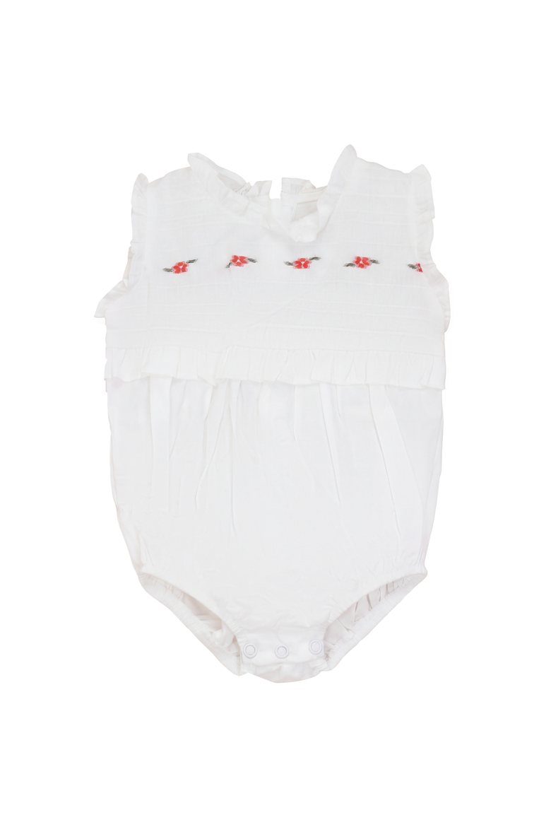 Floral Ruffle Neckline Elastic Leg Romper, Alternate, color, White/Red