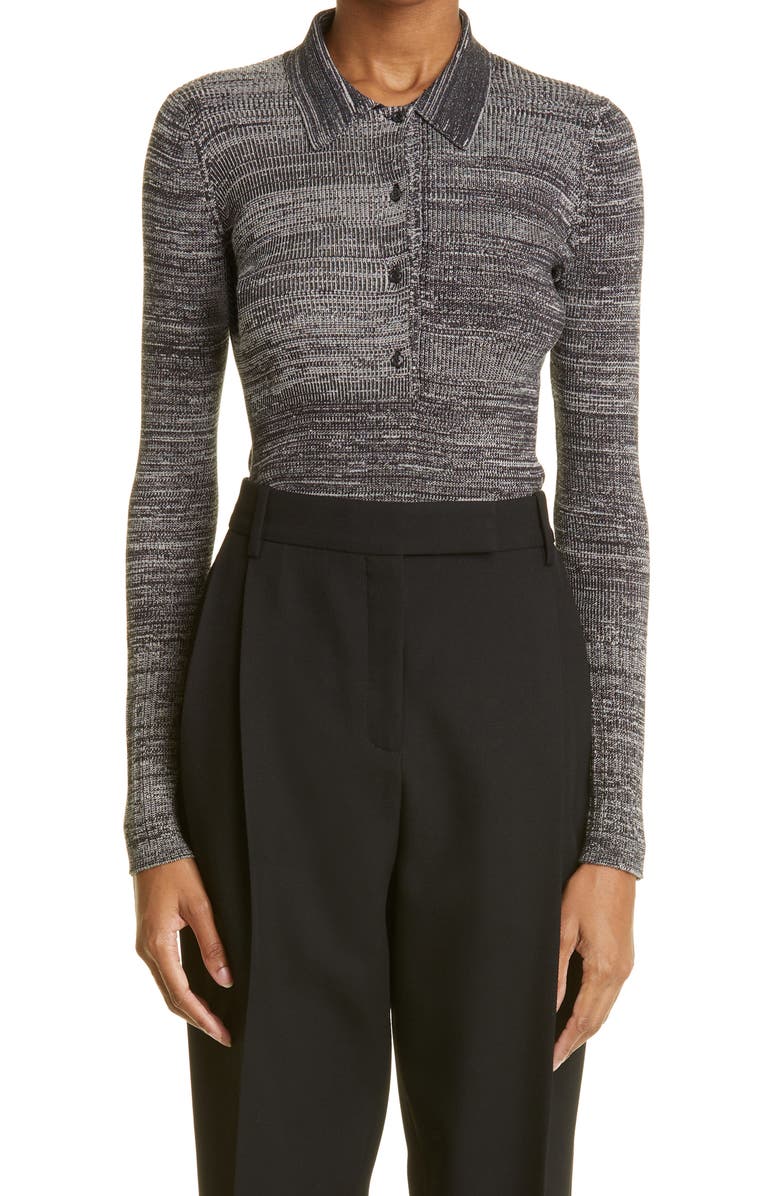 PARTOW Josie Silk & Cotton Long Sleeve Rib Polo, Main, color, 