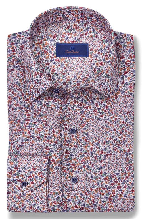 David Donahue Regular Fit Micro Floral Print Linen Sport Shirt In Berry Multi