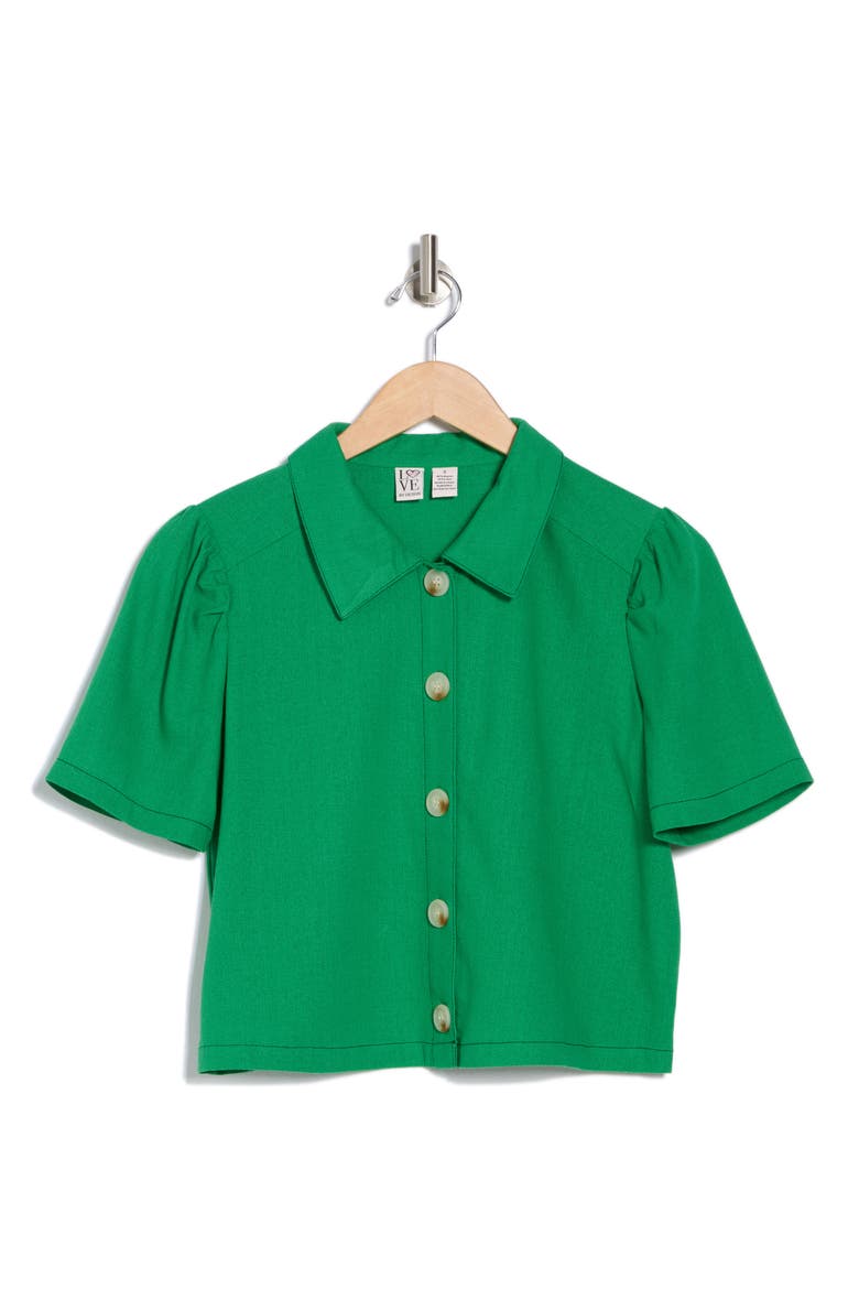 Abby Button Front Short Sleeve Top, Alternate, color, FERN GREEN