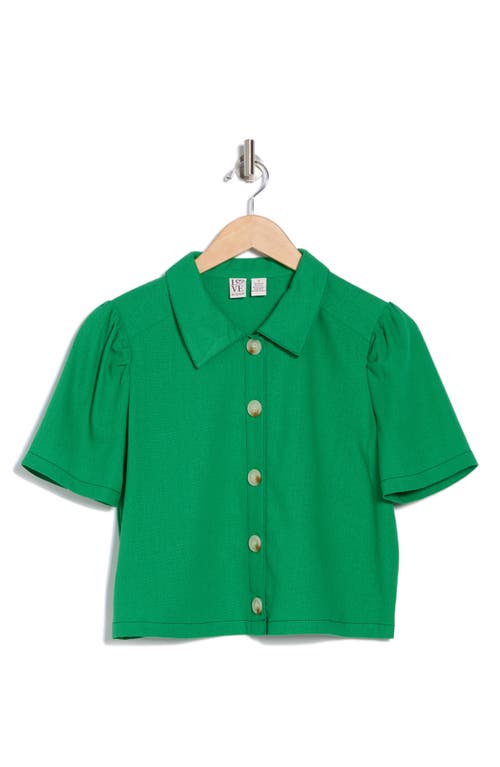 Love By Design Abby Button Front Short Sleeve Top In Fern Green