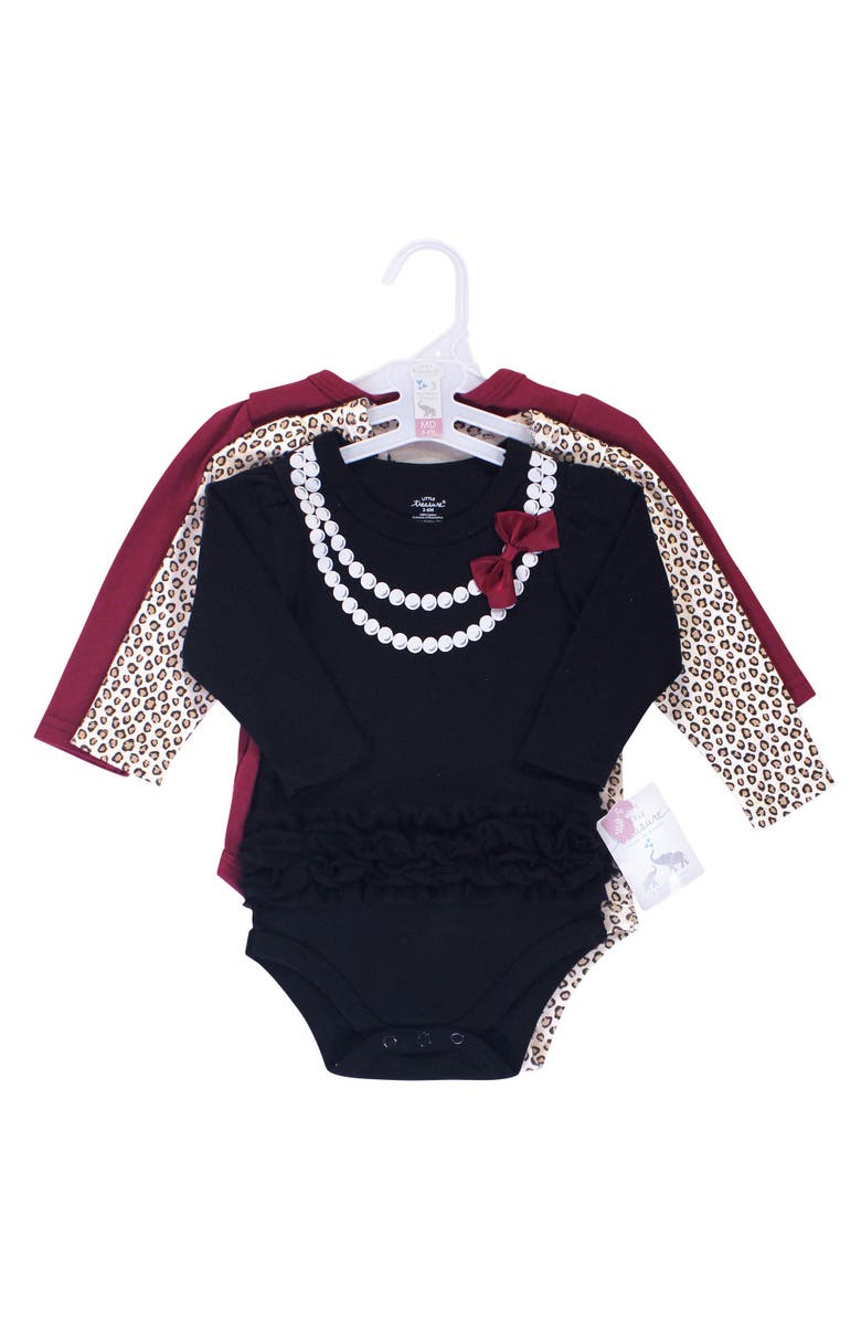 Little Treasure 3Pk Long Sleeve Bodysuits, Alternate, color, Burgundy Heart Of Gold