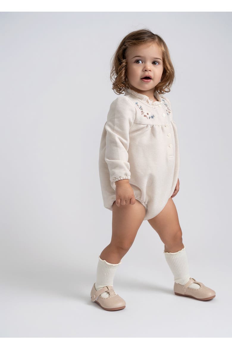 Velvet Embroidered Floral Bubble Romper, Alternate, color, Off White
