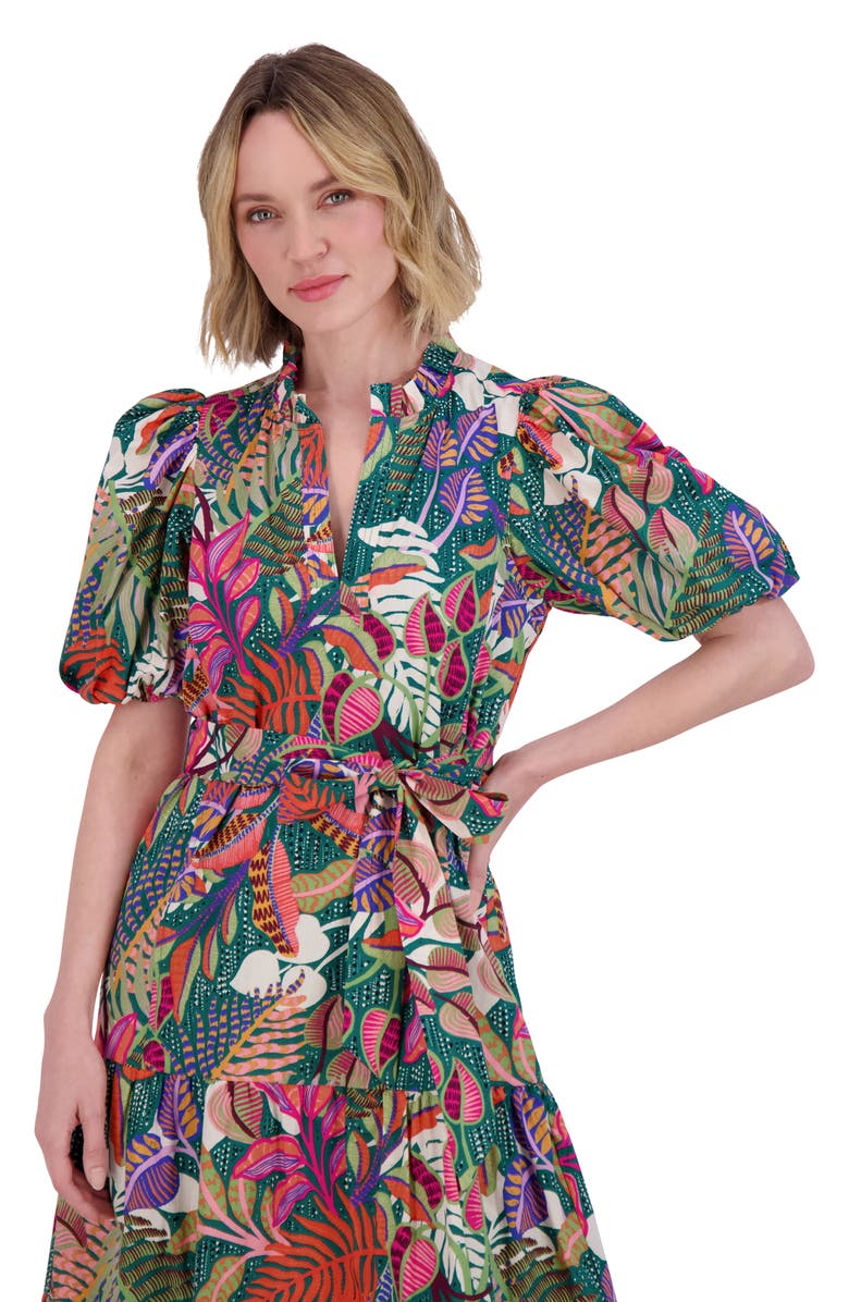 Vince Camuto Ruffle Tie Waist Cotton Dress, Alternate, color, Green