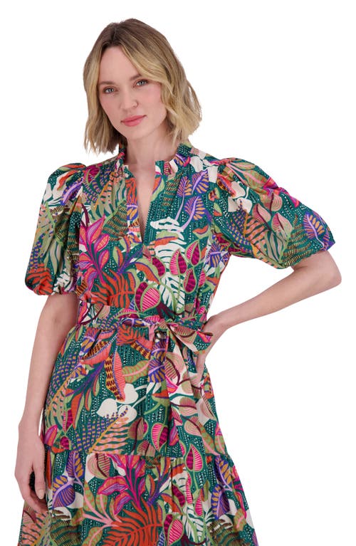 Vince Camuto Ruffle Tie Waist Cotton Dress In Green