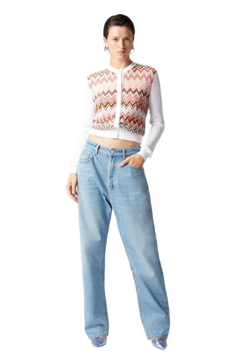 Viscose-blend Cardigan With Chevron Insert