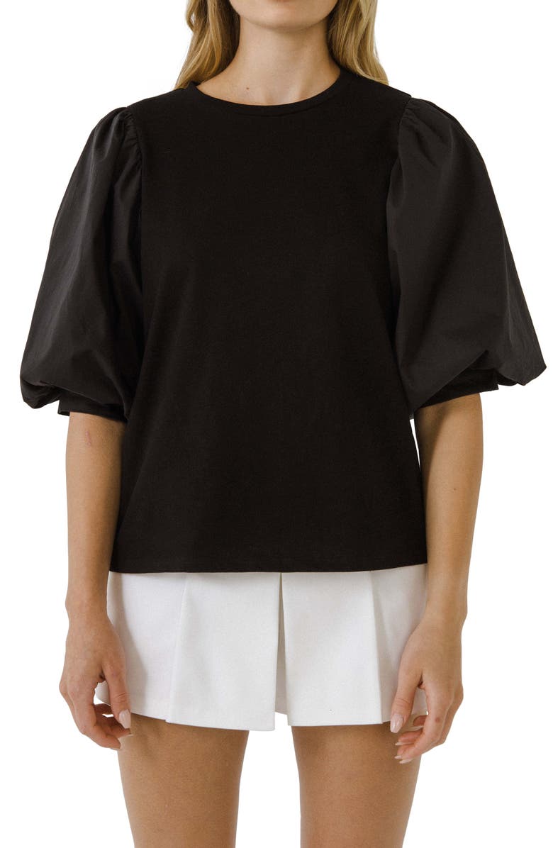 English Factory Mix Media Cotton Top, Main, color, 