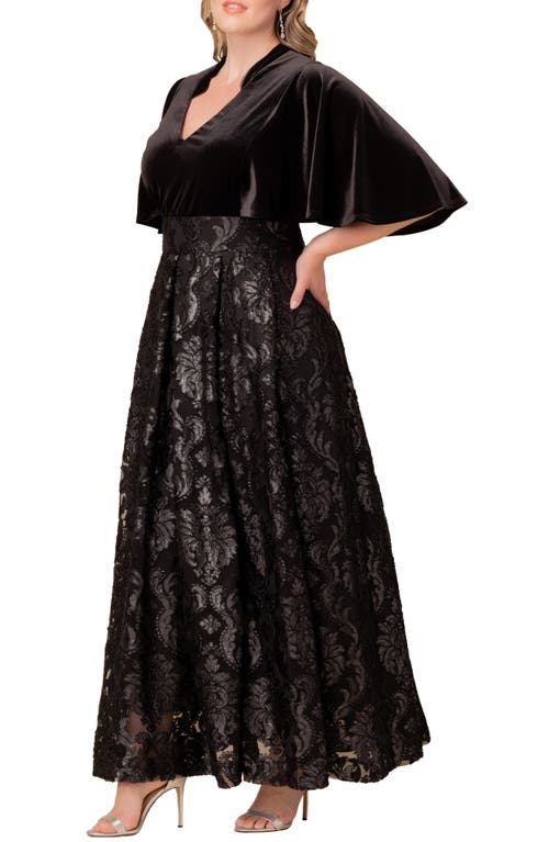 Kiyonna Radiant Opulence Mixed Media Ballgown In Black
