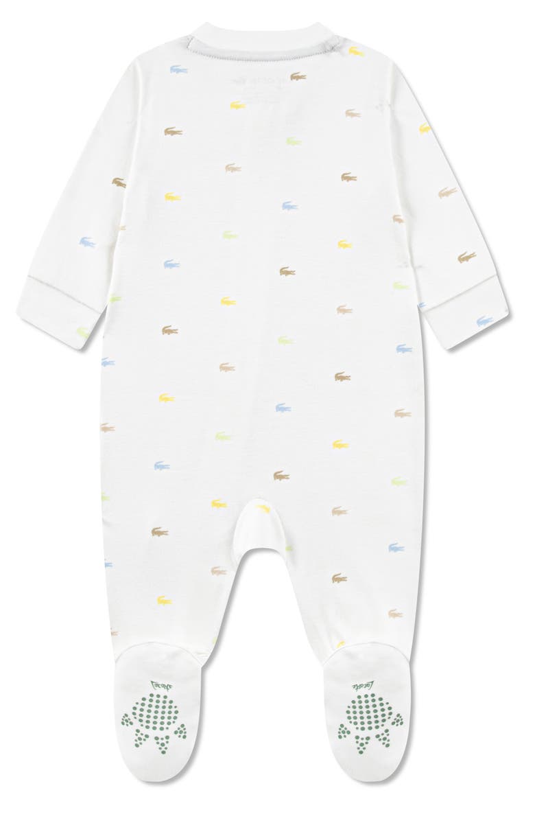Lacoste Croco Print Organic Cotton Footie, Alternate, color, Blanc