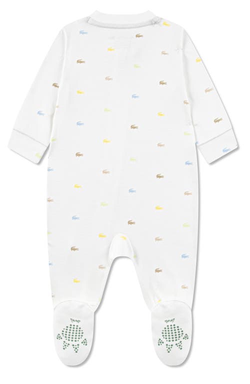 Lacoste Croco Print Organic Cotton Footie In White