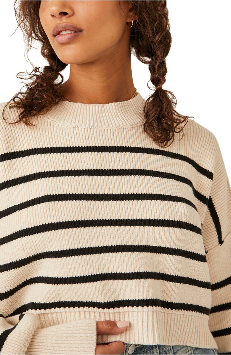 Free People Easy Street Stripe Rib Crop Sweater, Alternate, color, Pearl Combo