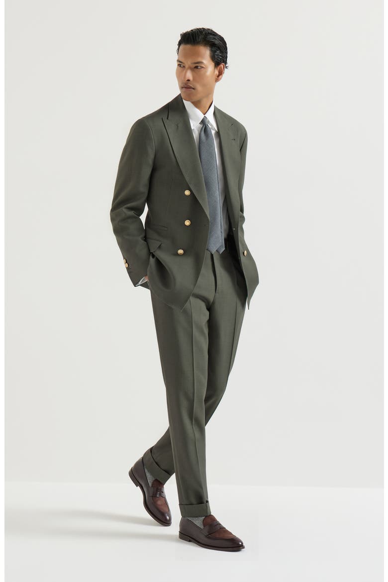 Virgin wool canvas one-and-a-half breasted deconstructed blazer with metal buttons, Alternate, color, Forest Green