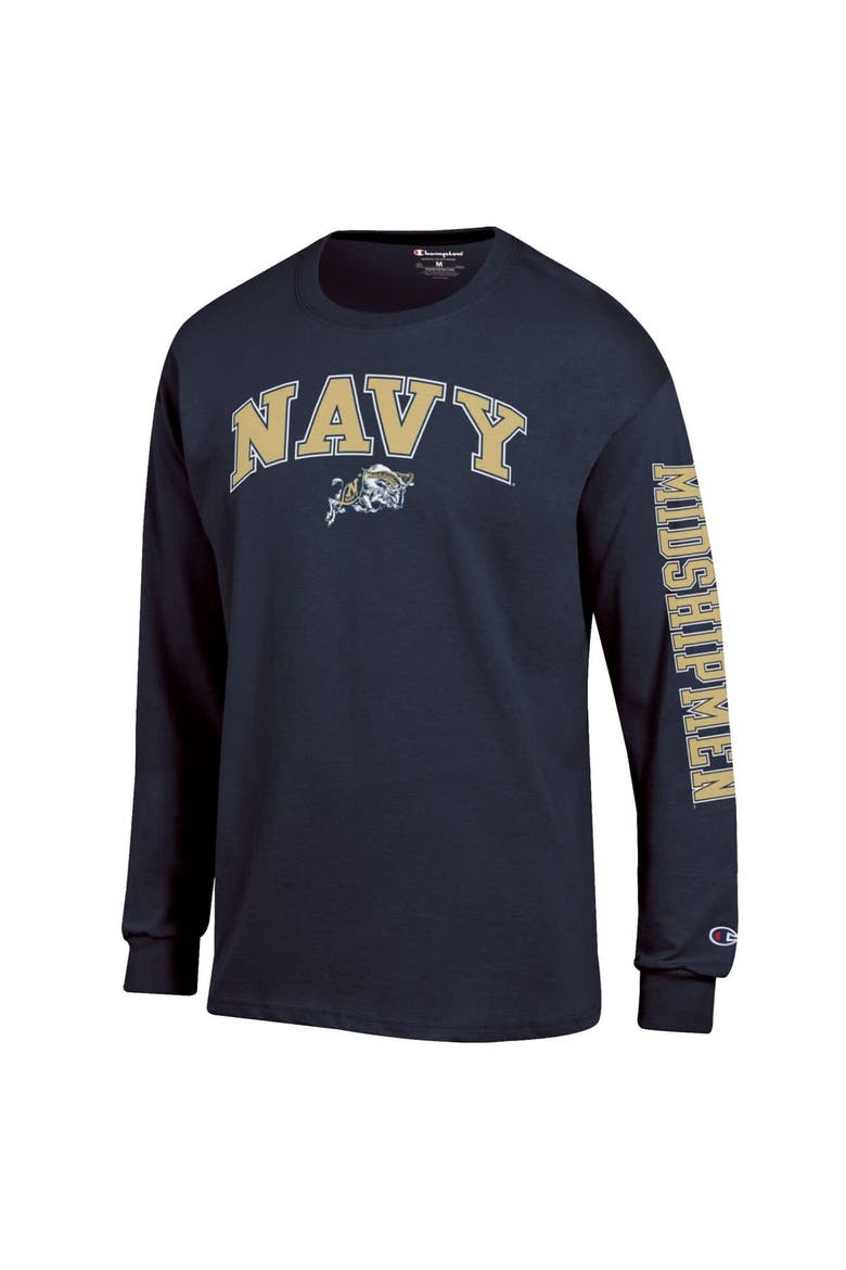 Men's Champion  Navy Navy Midshipmen Arch Over Logo 2-Hit Long Sleeve T-Shirt, Alternate, color, Navy