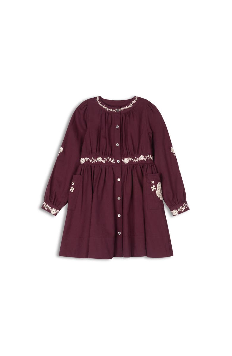 Ely
s 
Co. Looms Floral Embroidered Waisted Cotton Dress, Main, color, Wine