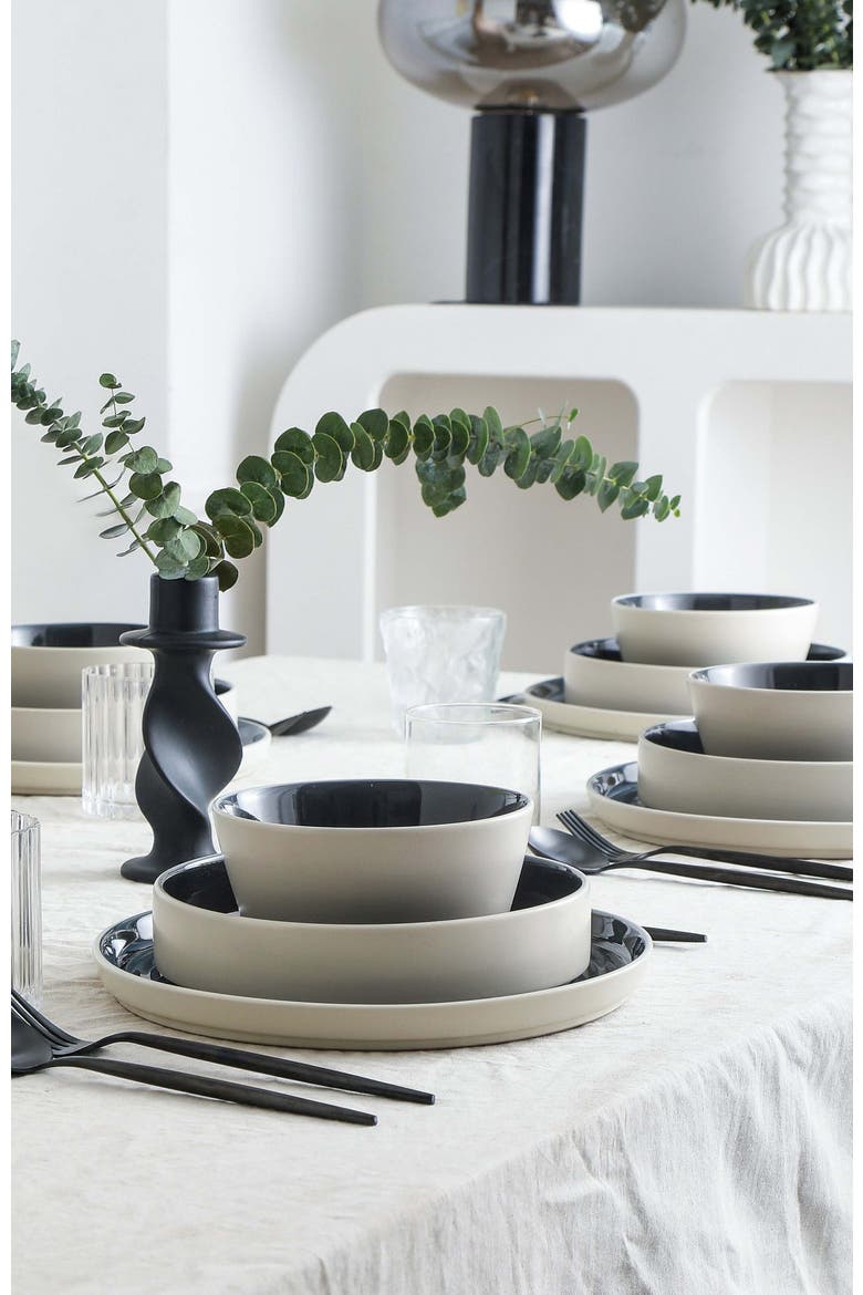 Elica Stoneware 12-Piece Dinnerware Set, Alternate, color, Black and Beige