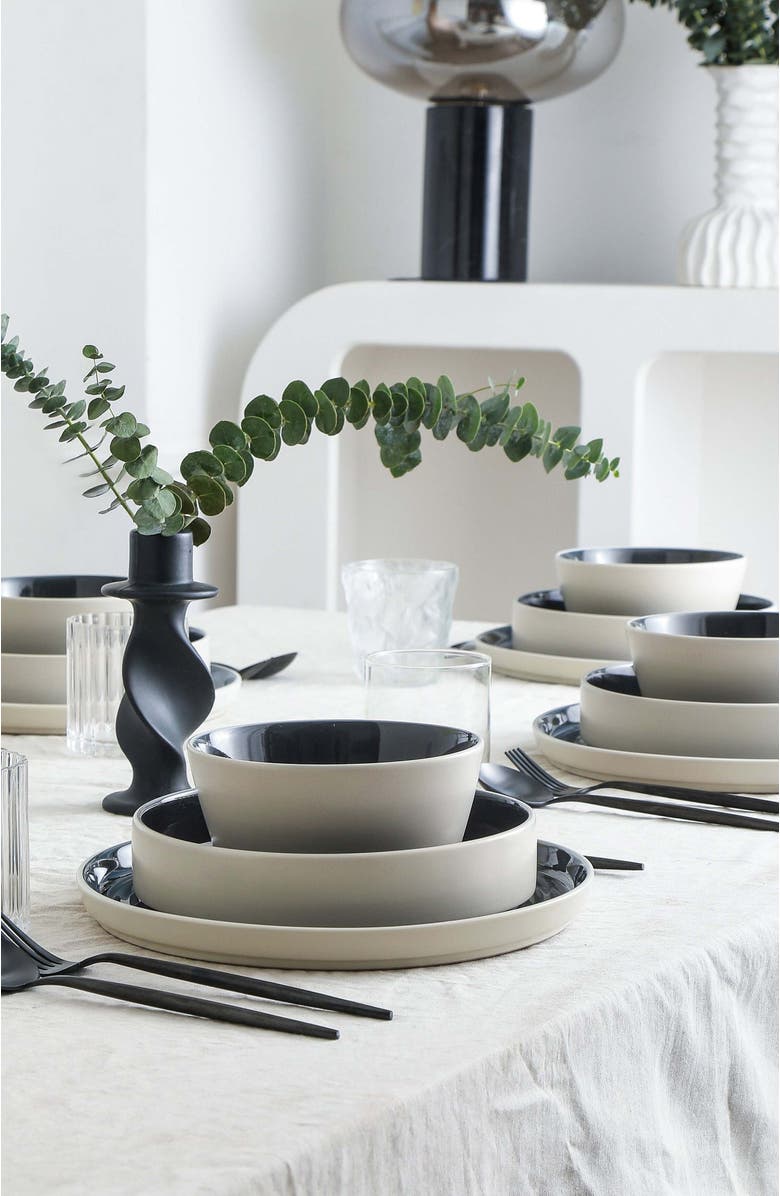 Stone Lain Elica Stoneware 12-Piece Dinnerware Set, Alternate, color, Black And Beige