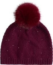 Sofia Cashmere Cashmere Beanie with Faux Fur Pom