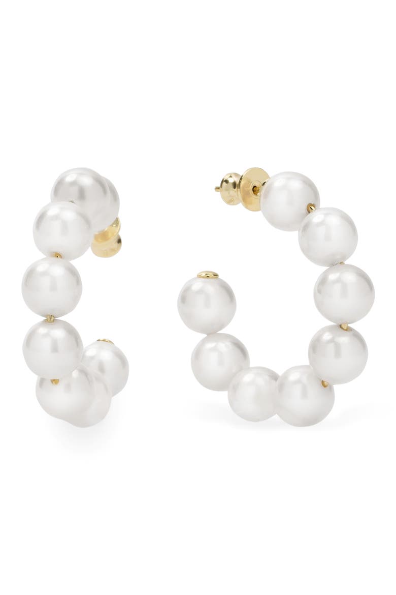 Life's A Ball Imitation Pearl Hoop Earrings, Main, color, WHITE PEARL/ GOLD