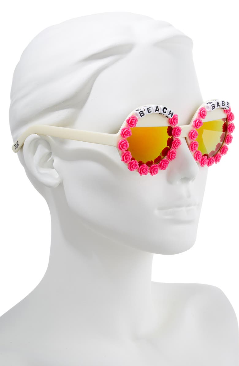 Rad + Refined Beach Babe Round Sunglasses, Alternate, color, Cream/ Hot Pink