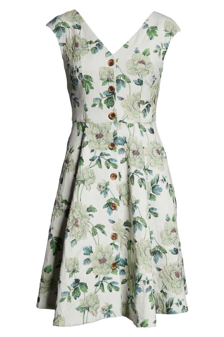 Lilly Button Detail Fit & Flare Dress, Alternate, color, GREEN MULTI