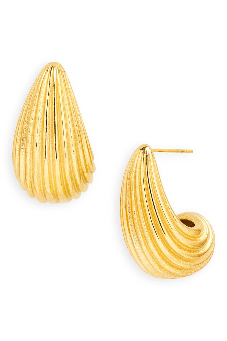 Ribbed Teardrop Huggie Earrings, Main, color, GOLD