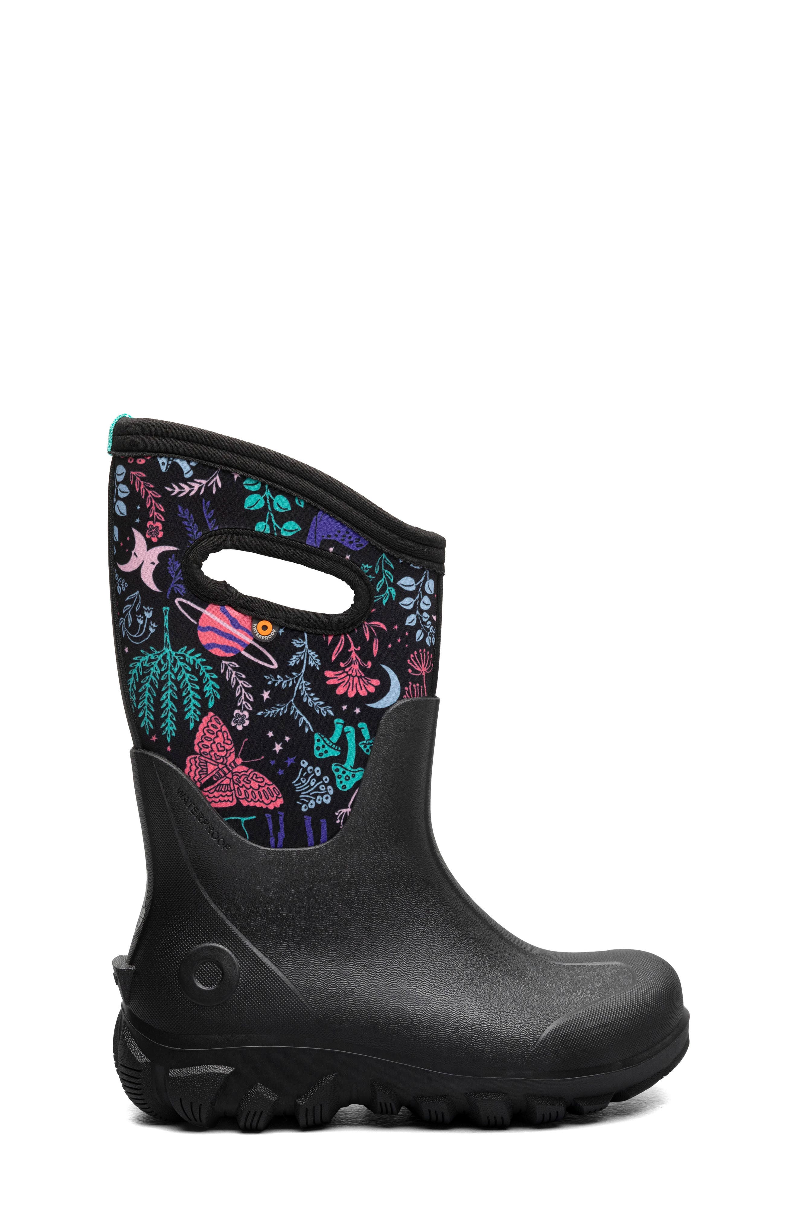 Bogs Kids' Classic Seamless Cosmic Forest Waterproof Insulated Rain Boot, Alternate, color, Black Multi