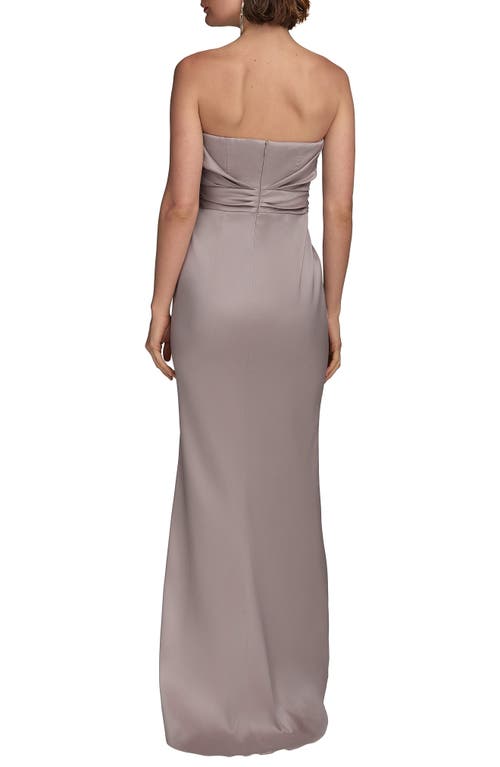 Donna Karan New York Asymmetric Strapless Satin Gown In Cobblestone