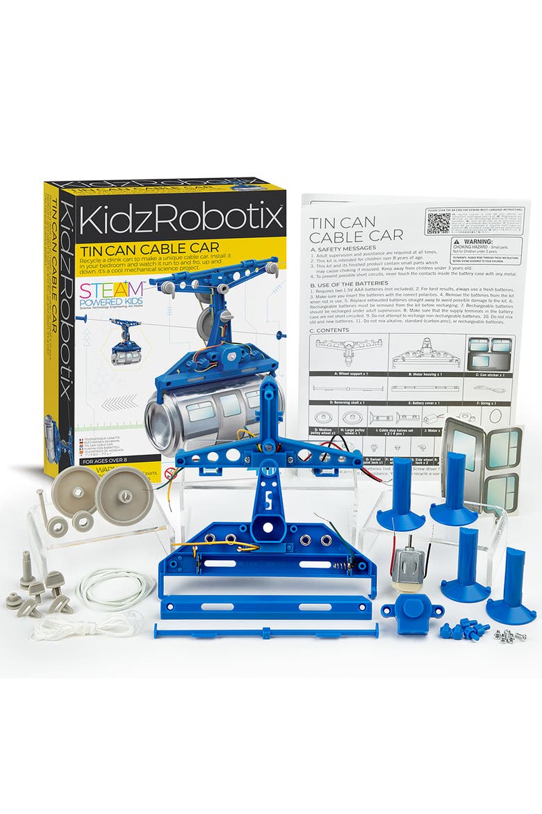 KidzRobotix Tin Can Cable Car, DIY Building Science Kit, Kids 8+, Alternate, color, Multicolored